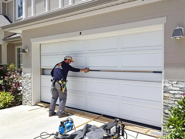 Fallbrook Garage Door Repair team performing complete garage door replacement at Fallbrook residence