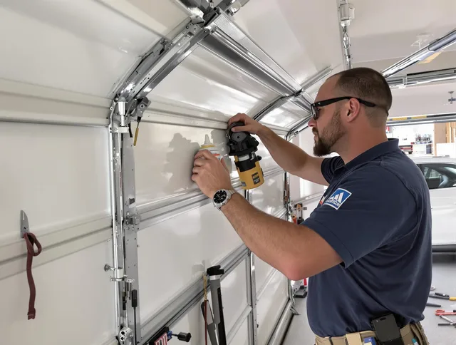 Fallbrook Garage Door Repair technician quieting a noisy garage door in Fallbrook
