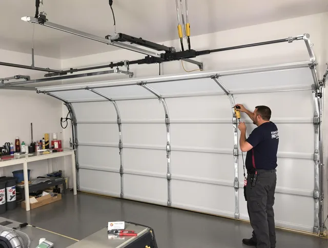 Fallbrook Garage Door Repair certified technician performing overhead door system repair in Fallbrook