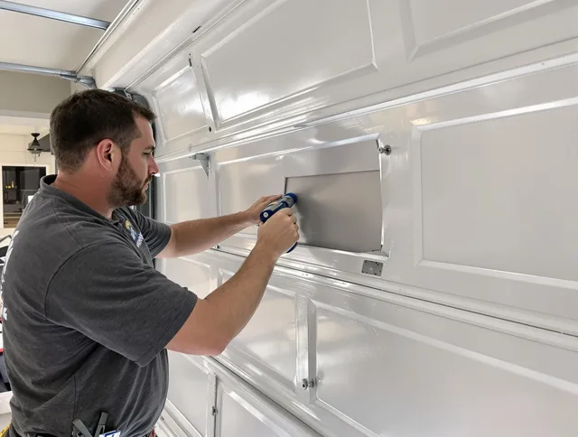 Garage door panel repair by Fallbrook Garage Door Repair in Fallbrook