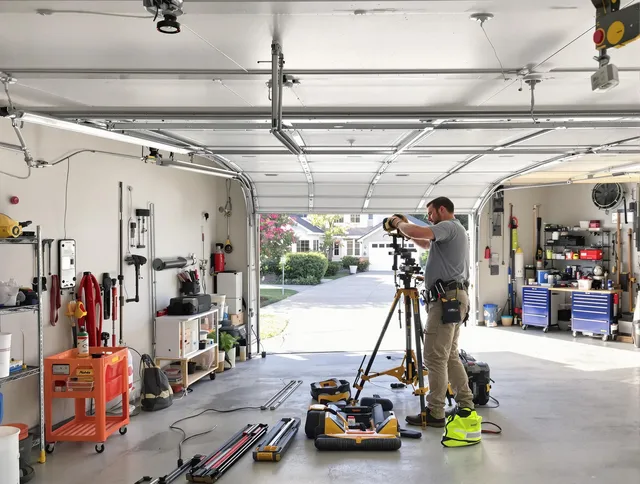 Fallbrook Garage Door Repair specialist performing laser-guided track alignment in Fallbrook